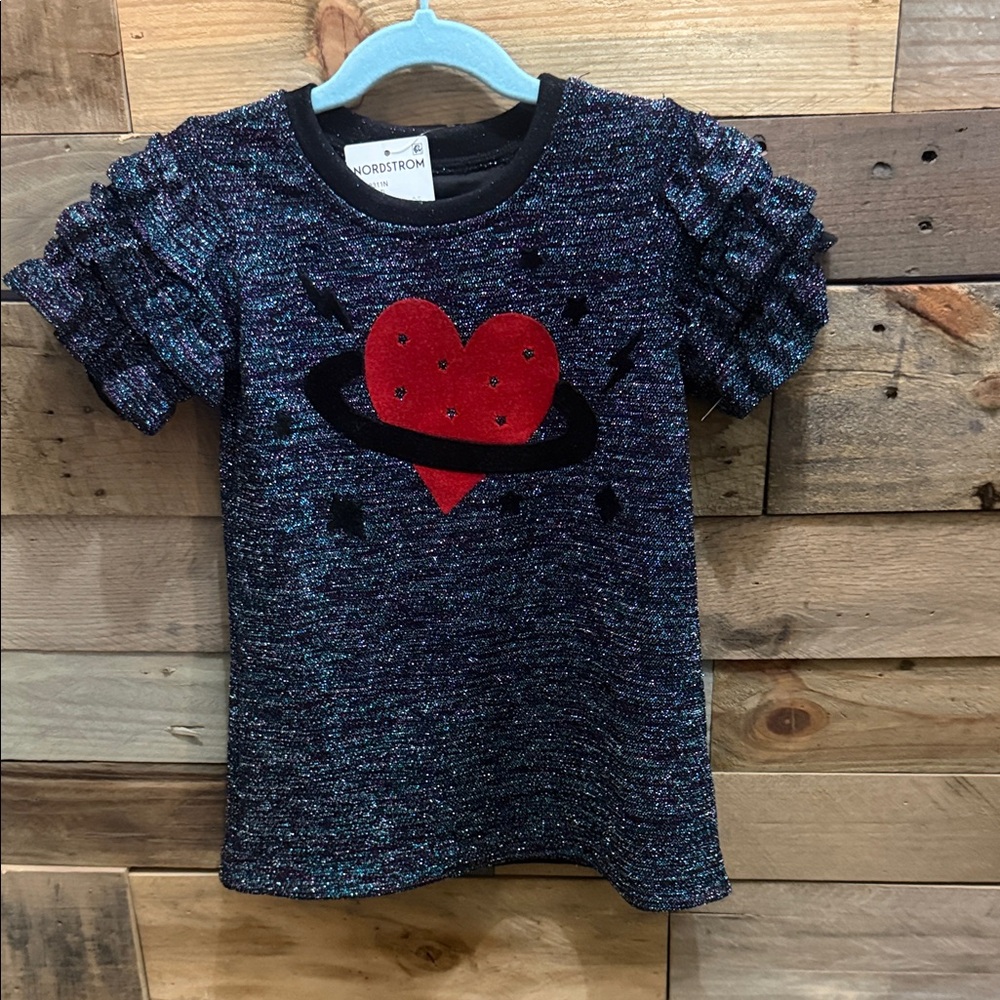 Nordstrom Kids Sparkly Black Tee with Red Heart